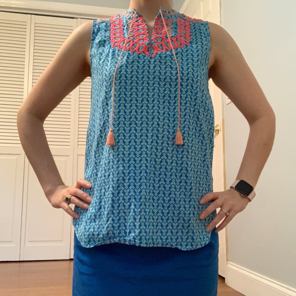 J. Crew Sleeveless Blue Geometric Print Top 0 EUC